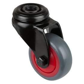 Přístrojové kolečko, otočné, běhoun šedý, vidlice černá, pr. 50 mm, s hřbetním otvorem, nosnost 50 kg
