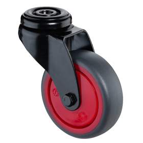 Přístrojové kolečko, otočné, běhoun šedý, vidlice černá, pr. 75 mm, s hřbetním otvorem, nosnost 60 kg