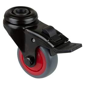 Přístrojové kolečko, otočné s brzdou, běhoun šedý, vidlice černá, pr. 50 mm, s hřbetním otvorem, nosnost 50 kg