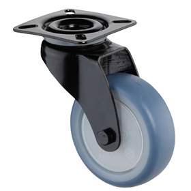 Přístrojové kolečko, otočné, běhoun modrý, vidlice černá, pr. 75 mm, s plotýnkou, nosnost 60 kg