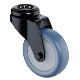 Přístrojové kolečko, otočné, běhoun modrý, vidlice černá, pr. 75 mm, s hřbetním otvorem, nosnost 60 kg