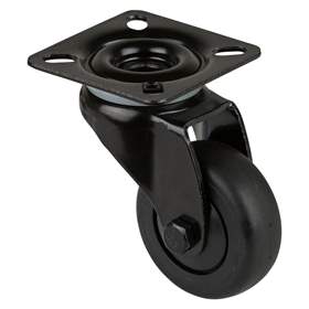 Přístrojové kolečko, otočné, běhoun černý, vidlice černá, pr. 50 mm, s plotýnkou, nosnost 50 kg