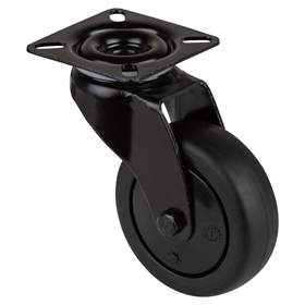 Přístrojové kolečko, otočné, běhoun černý, vidlice černá, pr. 75 mm, s plotýnkou, nosnost 60 kg