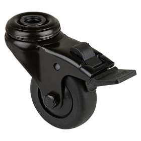 Přístrojové kolečko, otočné s brzdou, běhoun černý, vidlice černá, pr. 50 mm, s hřbetním otvorem, nosnost 50 kg
