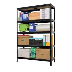 Zásuvný regál FUTUR, barva černá RAL9005, v x š x h: 1800x1200x450 mm, 5 polic, z MDF-desek