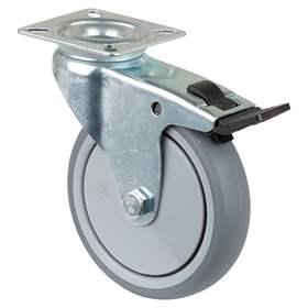 Apparate-Lenkrolle mit Feststeller, Durchm. 100 mm, mit Montage-Platte, Traglast 70 kg