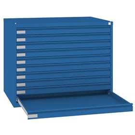 Zeichnungs- und Flachablagenschrank, 10 Schubladen, verstärkt, Format A1, Farbe blau RAL5010