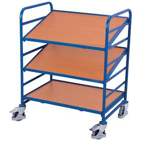 Regalwagen VARIOfit für EURO-Behälter, 3 Etagen, Ladeflächen aus Holzwerkstoffplatten, Ladefläche 825x610 mm