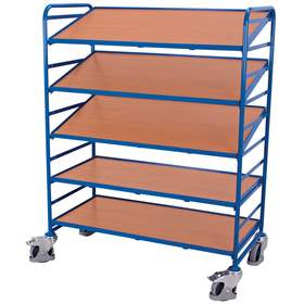 VARIOfit regalwagen für EURO-Behälter, 5 Etagen mit Holzböden, Ladefläche 1240x610 mm