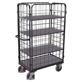 Etagenwagen VARIOfit mit 4 Hochwänden, Gesamthöhe 1780 mm, 4 Etagen 850x500 mm, Tragfähigkeit 400 kg, Farbe Anthrazit RAL7016 /Platte Grau