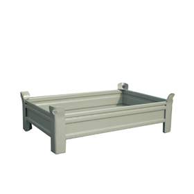 Boxcontainer - container metalic stivuibil de transport Lxl:1200x800mm, înălțimea 375 mm, cap. port. 1500 kg, gri RAL7005