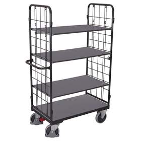 Etagenwagen VARIOfit mit 2 Stirnwänden, Höhe 1820 mm, 4 Etagen 1000x700 mm, Tragfähigkeit 500 kg, Farbe Anthrazit RAL7016 /Platte Grau