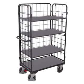 Etagenwagen VARIOfit mit 3 Hochwänden, Gesamthöhe 1780 mm, 4 Etagen 850x500 mm, Tragfähigkeit 400 kg, Farbe Anthrazit RAL7016 /Platte Grau