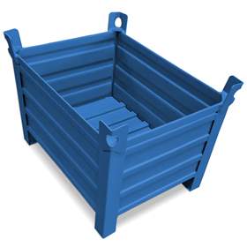 Ohradová paleta kovová, profesionální, 800x600 mm, 1000 kg, 4 plné bočnice, na nohách, modrá RAL5010