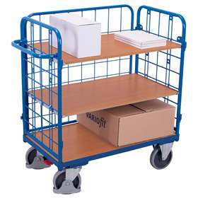 Etagenwagen VARIOfit mit 3 Hochwänden, Gesamthöhe 1180 mm, 3 Etagen 850 x 500 mm, Tragfähigkeit 400 kg