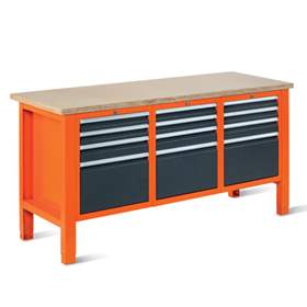 Werkstatt-Tisch TECHNO Light, Breite 1765 mm, 12 Schubladen, Farbe orange RAL2004/anthrazit RAL7016.