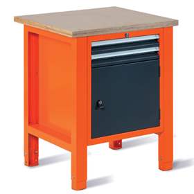 Werkstatt-Tisch TECHNO Light, Breite 725 mm, 2 Schubladen, Schrank, Farbe orange RAL2004/anthrazit RAL7016.