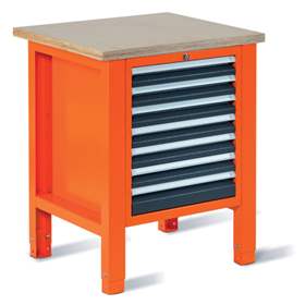 Werkstatt-Tisch TECHNO Light, Breite 725 mm, 7 Schubladen, Farbe orange RAL2004/anthrazit RAL7016.