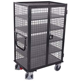 Schrankwagen VARIOfit mit Flügeltüren und 5 Etagen, Gitterwände, Schloss mit Drehgriff, 1045x685  mm, Tragfähigkeit 500 kg, Farbe Anthrazit RAL7016 /Platte Grau
