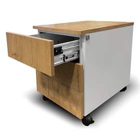 Schubladencontainer STEEL, 3 Schubladen, Lichtgrau RAL7035/Schubladenfront Eiche