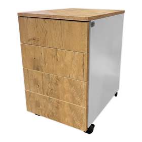 Schubladencontainer STEEL, 4 Schubladen, Lichtgrau RAL7035/Schubladenfront Eiche