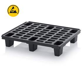 ESD Kunststoff-Leichtpalette 800 x 600 mm, Schwarz, mit Füßen