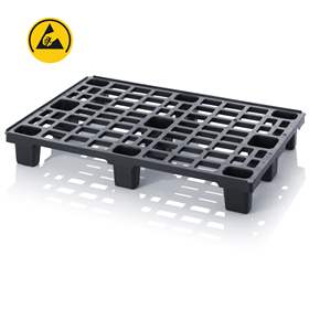 ESD Kunststoff-Leichtpalette 1200 x 800 mm, Schwarz, mit Füßen