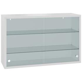 Závěsná kovová skříňka, skleněná, posuvná dvířka, š x v x h: 800 x 500 x 250 mm, barva šedá RAL7035