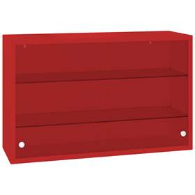 Závěsná kovová skříňka, skleněná, posuvná dvířka, š x v x h: 800 x 500 x 250 mm, barva červená RAL3020