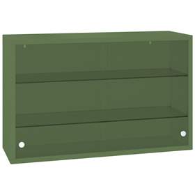 Závěsná kovová skříňka, skleněná, posuvná dvířka, š x v x h: 800 x 500 x 250 mm, barva zelená RAL6011