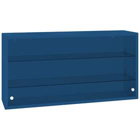 Závěsná kovová skříňka, skleněná, posuvná dvířka, š x v x h: 1000 x 500 x 250 mm, barva modrá RAL5010