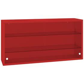 Závěsná kovová skříňka, skleněná, posuvná dvířka, š x v x h: 1000 x 500 x 250 mm, barva červená RAL3020