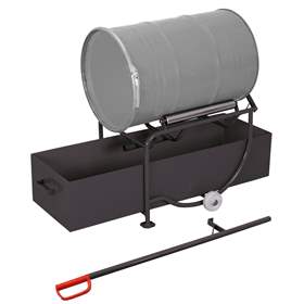 VARIOfit překlápěcí vozík na sudy s vanou o objemu 203 l, nosnost 250 kg, uložení sudu na 2 ocelových válečkách, barva antracit RAL7016