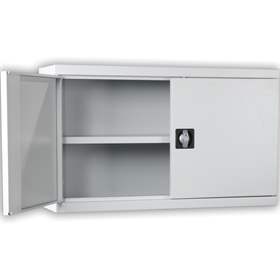 Kovová závěsná skříňka, dvoukřídlé dveře, v x š x h: 600x1000x300 mm, šedá RAL7035