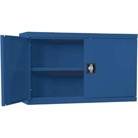 Kovová závěsná skříňka, dvoukřídlé dveře, v x š x h: 600x1000x300 mm, modrá RAL5010