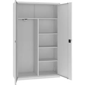 Dulap metalic cu polițe și cu compartiment tip garderobă pentru haine, vestiar, HxLxl: 1990 x 1200 x 435 mm, corp gri RAL7035 / uși gri RAL7035