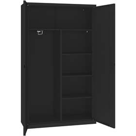 Dulap metalic cu polițe și cu compartiment tip garderobă pentru haine, vestiar, HxLxl: 1990 x 1200 x 435 mm, corp neagră RAL9005 / uși neagră RAL9005