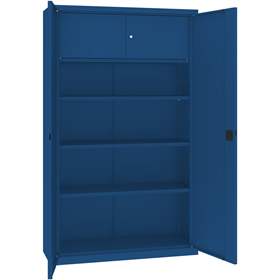 Dulap metalic cu polițe și cu dulăpior interior cu cheie tip compartiment de sigurantă interior, HxLxl: 1990 x 1200 x 435 mm, corp albastru RAL5010 / uși albastre RAL5010