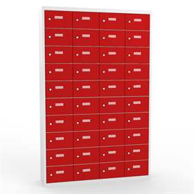 Kleingefachschrank, 4x10 Fächer, HxBxT: 1800x1200x500 mm, Farbe grau RAL7035 / Türen rot RAL3020