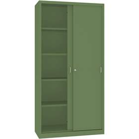 Dulap metalic cu polițe și uși glisante - department steel furniture, HxLxl: 1990x1000x435 mm, culoare verde RAL 6011