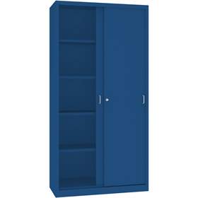 Dulap metalic cu polițe și uși glisante - office steel furniture, HxLxl: 1990x1000x435 mm, culoare albastră RAL 5010