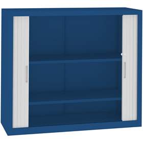 Rollladenschrank, HxBxT: 1040x1200x435 mm, Gehäusefarbe Blau RAL5010, Rollladen Grau