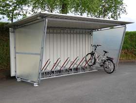 Acoperitoare pentru biciclete S18, pe o parte 4300 x 2330 mm,8 locuri de parkare, spate, pereți laterali și jgheab