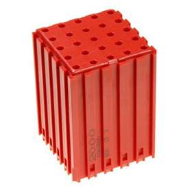 Kunststoff-Box für Werkzeuge mit Zylinderschaft - D3, Modul 5x5, Hohlräume 25 St.(3x18 mm), Farbe rot.