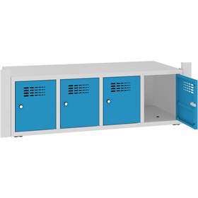 Skrinka na topánky s 4 úložnými boxmi pre šatňovú skriňu WEMO, šírka 1200 mm, dvere modré RAL5012