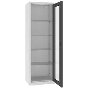 Kovová skříň s prosklenými dveřmi, kovové police, jednokřídlé dveře, š x h x v: 600x435x1800 mm, barva dveří antracitová RAL7016