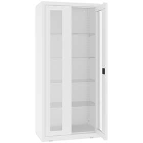 Dulap metalic cu uși batante cu geam, poliţe metalice, L x h x l: 800x1800x435 mm, albă RAL9010