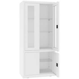 Oceľová skriňa, horné dvere presklené, dolné plné, kovové police, dvojkrídlové dvere, š x v x h: 800x1800x435 mm, farba biela RAL9010