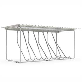 Acoperitoare cu suporți pentru biciclete, stative pentru poziționare înclinat în sus, 10 locuri parcare, pe o parte