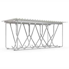 Acoperitoare cu suporți pentru biciclete, stative pentru poziționare înclinat în sus, 14 locuri parcare, pe ambele părți